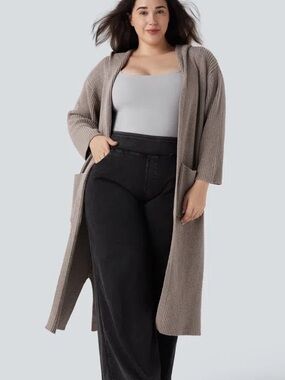 Halara hooded long sleeve pocket longline casual knit cardigan - 1X